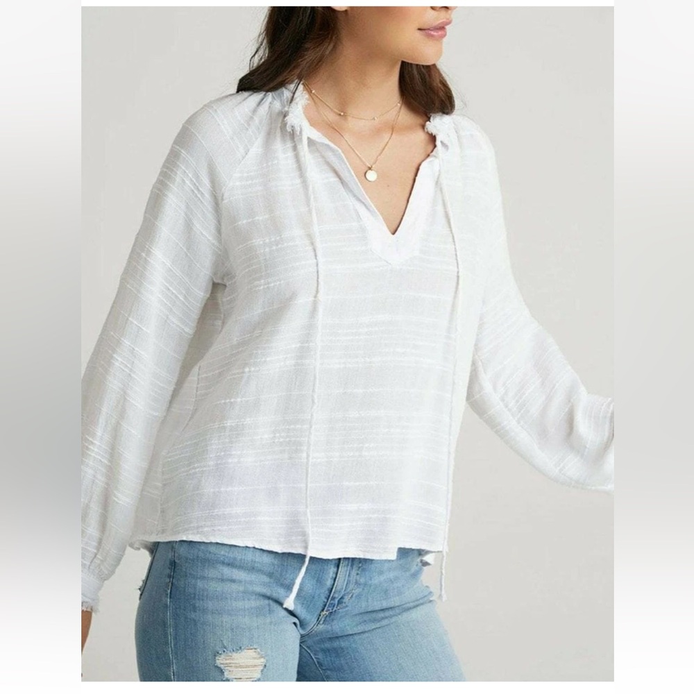 Anthropologie Ivory Textured V-Neck Blouse